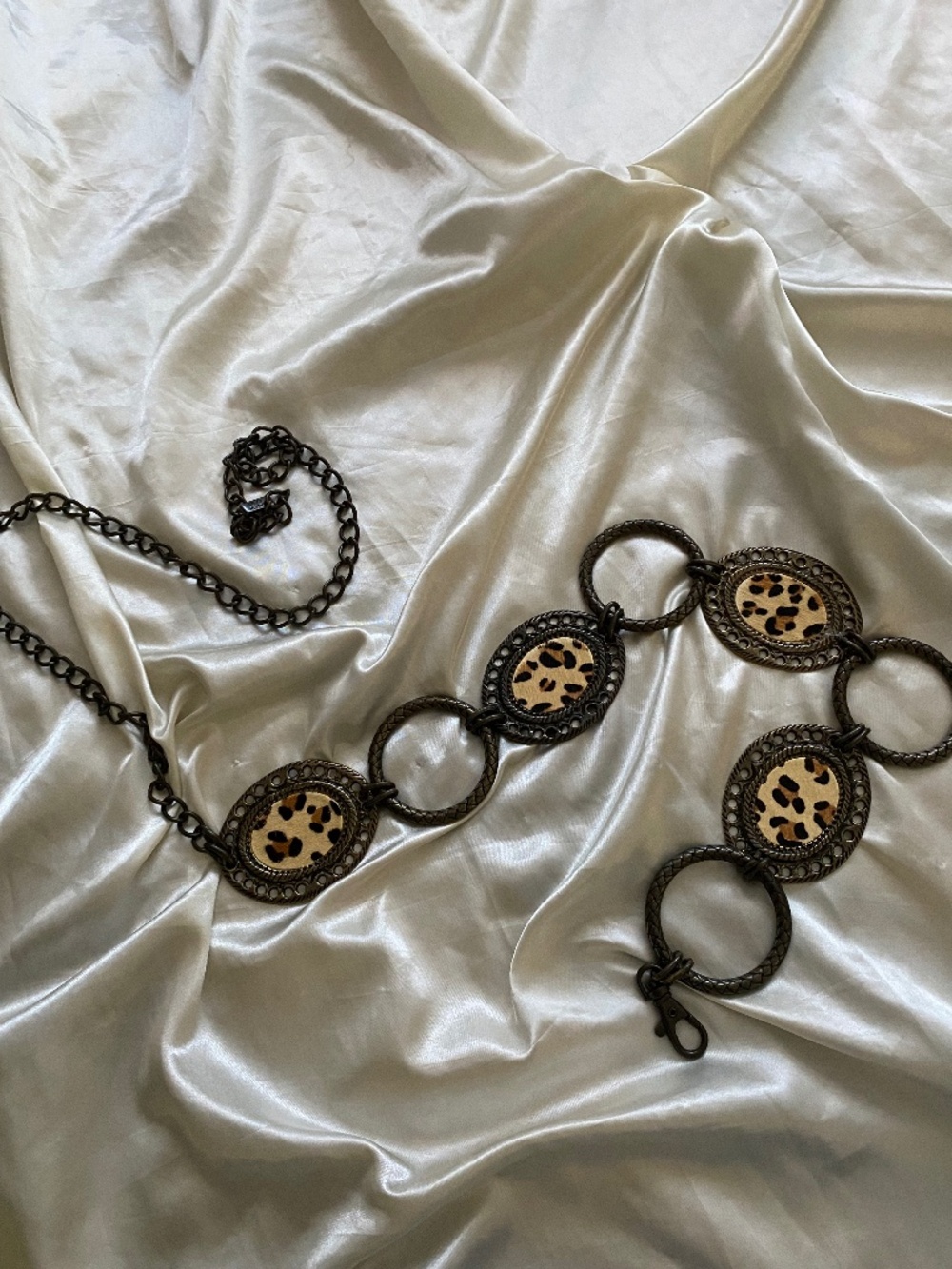 Vintage y2k Chico's Leopard Chain Medallion Belt Boho Unique